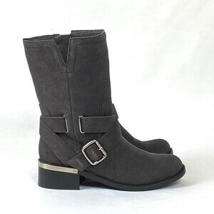 New Vince Camuto Wethima Shady Grey Suede Leather Mid-Calf Engineer Boot 8